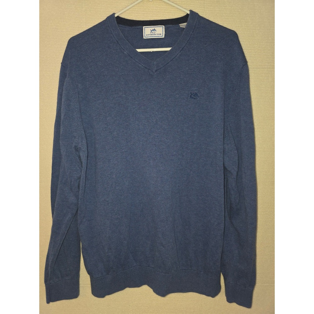 Southern Tide Mens Blue V-Neck 100% Cotton Skipjack Logo Pullover Sweater